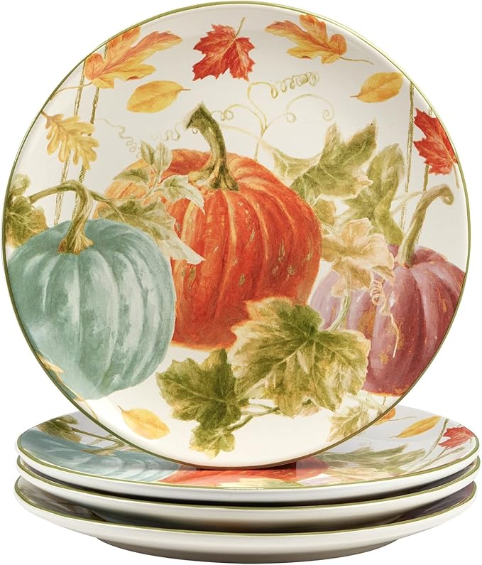 Unknown1 Autumn 16-Piece Dinnerware Set Service for 4 Green Ivory Multi Color Fruit Casual Farmhouse Round Ceramic 16 Piece Dishwasher Safe Microwave