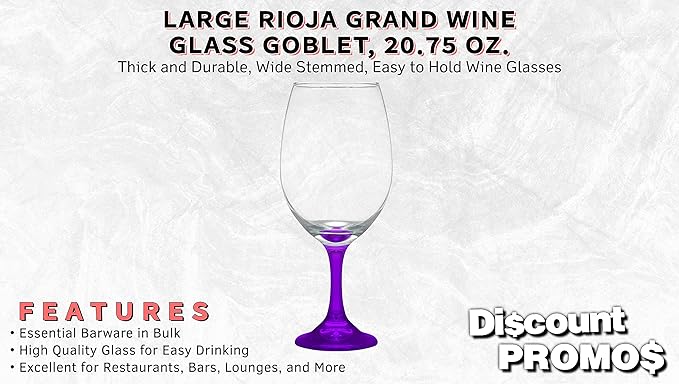 DISCOUNT PROMOS Rioja Grand Wine Glasses 20.75 oz. Set of 10, Bulk Pack - Perfect for Hotel, Bar, Restaurant or Lounge - Purple