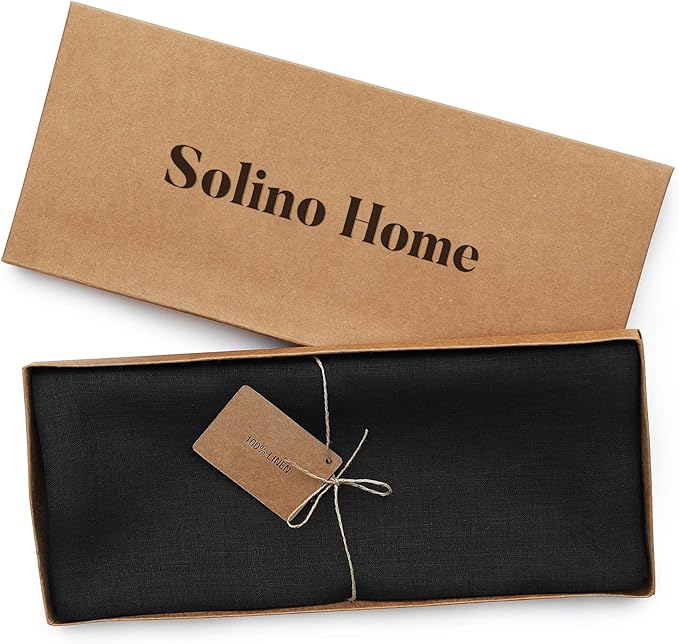 Solino Home Linen Black Table Runner 120 Inches Long - 100% Pure Linen Dining Table Runner 14 x 120 Inch for Winter, Holiday, Christmas, New Year - Fete
