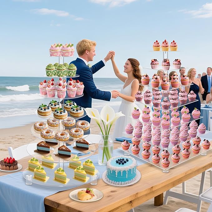 Large Cupcake Stand, 7 Tier Cupcake Tower Tree, Round Cupcake Display Stand, Tiered Cupcake Holder for Party,Clear Dessert Stand for Wedding