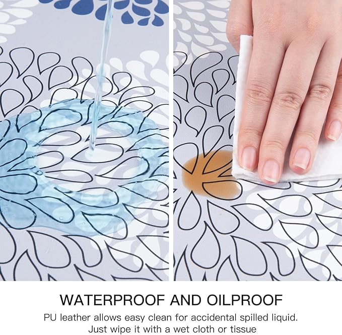 QIYI Placemats Set of 4, 12x18 Inch PU Leather Place Mats for Kitchen Dinning, Heat Resistant Anti Slip Flower Table Mats, Waterproof Wipeable Washable Placemat Party Table Décor, Blue Floral Burst