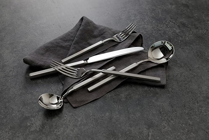 Fortessa Jaxson 18/10 Stainless Steel Flatware, Brushed/Mirrored Stainless Steel, 5 Piece Place Setting Service for 1