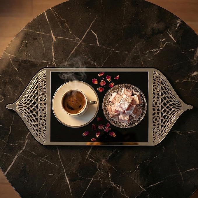 Iwa Concept Luxury Acrylic Islamic Serving Tray Mosque Silhouette Mirror Plexiglass Decorative Platter - Elegant Ramadan & Eid Dates Tray for Coffee, Sweets-Modern Muslim Home Decor Table Centerpiece