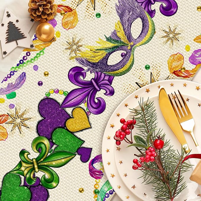 Green Gold Hearts Table Runner Seasonal Holiday Kitchen Dining Linen Table Decoration for Indoor Outdoor Home Party Decor 13 x 72 Inch