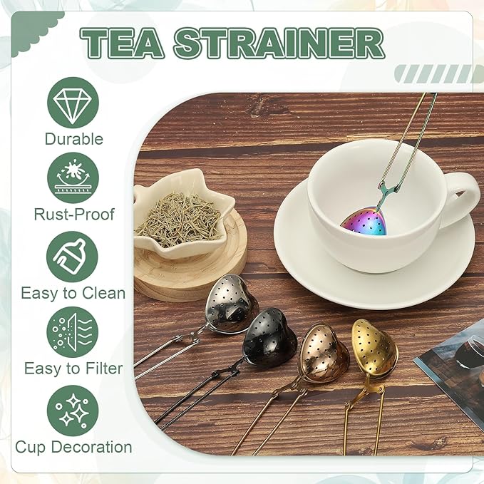 uxcell 2 Pcs Tea Infuser, Stainless Steel Loose Leaf Tea Infuser Filter for Cup and Teapot, Long Handle Tea Steeper Strainers for Tearoom Office Home, Heart Shaped Colorful