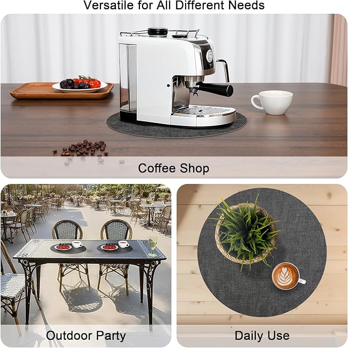Myir JUN Round Placemats, Dual Sided Faux Leather Place Mats Set of 4 Indoor/Outdoor Non-Slip Washable Table Mats (Gray Light Blue, Set of 4)
