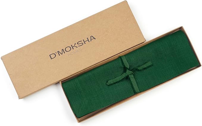 D'Moksha Homes Linen Forest Green Placemats Set of 4-100% Pure Linen Placemats 14 x 19 Inch for Winter, Christmas, Holiday, New Year - Handcrafted and Machine Washable