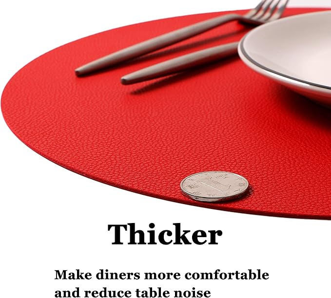 Wipeable Placemats and Coasters Leather Table Mats Waterproof Heat-Resistant Easy to Clean for Dining Table Set Kitchen Table Set of 4, Red