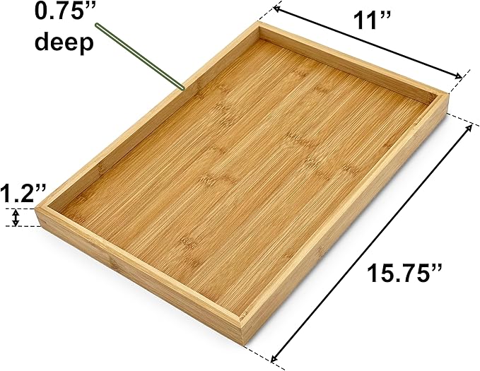 Bam & Boo Natural Bamboo Serving Tray Modern Rectangular (Bamboo, 15.75” x 11" x 1.2") for Food, Drinks, Decor, Vanity in Home, Kitchen, Bathroom, Coffee Table, Bed