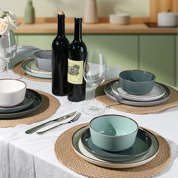 12-Piece Melamine Dinnerware Sets – Unbreakable Plates & Bowls Sets for Outdoor, Camping, Picnic, Party – Durable Dishware Sets, Lightweight & Shatterproof (Dusty Teal)