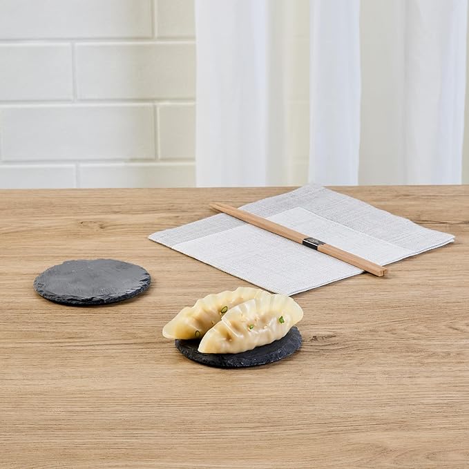 Restaurantware Round Slate Platter 10 Count 3.9 x 3.9 Inch Scratch-Resistant Slate Cheese Board Modern Serving Tray Black Rustic Design for Charcuterie and Appetizers
