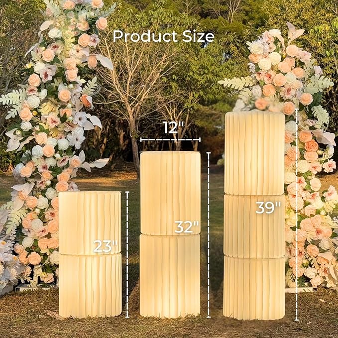 Stacking-Block Design Cake Stands for Party, Customizable Height, Sturdy Cardboard Column with Clearance Acrylic Plate, Reusable Round Cylinder Stands for Party for Birthday, Milky White