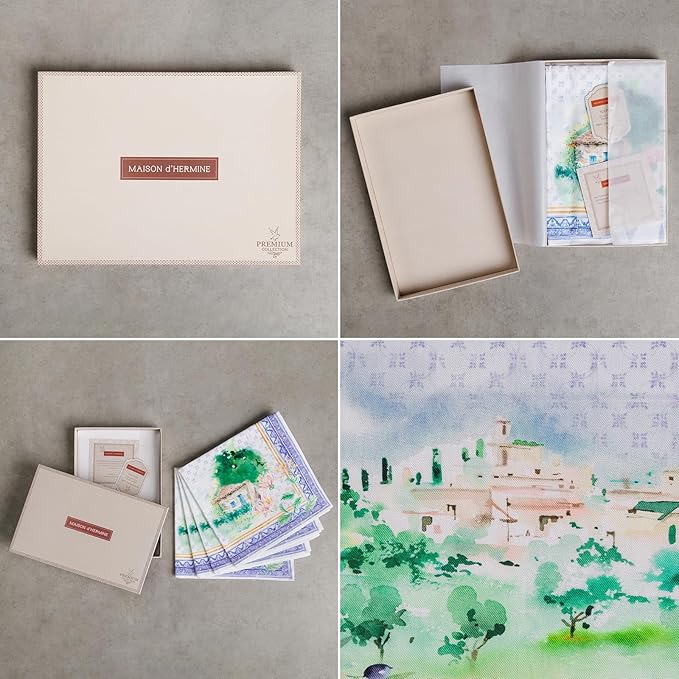 Maison d' Hermine Napkin 100% Combed Cotton Premium Cloth Napkin Decorative Washable Napkins Set of 4 for Home, Kitchen, Dining, Cocktail Parties & Camping - Luberon(20”X20”)