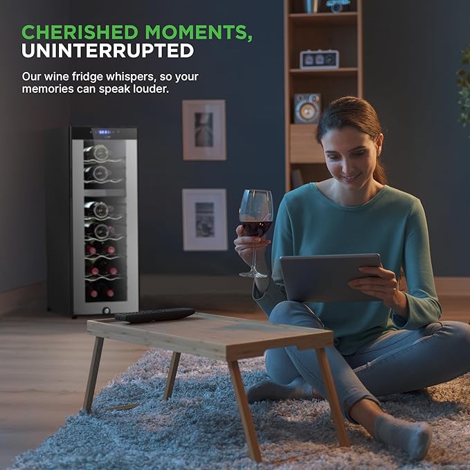 Nutrichef 18 Bottle Wine Fridge - Dual Zone Wine Chiller, Adjustable Temperature 41°F to 64°F, Ultra Quiet Operation, Free Standing Wine Cooler For Home, & Office, 32 x 11 x 26 IN (Black)