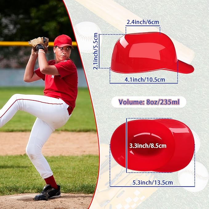 24Pcs Baseball Helmet Bowl,8oz Mini Dessert Bowls with Spoons,Reusable Appetizer Cups for Ice Cream,Snacks,Cake,Pudding,Yogurt,Birthday Party Supplies(Red,Blue,White)