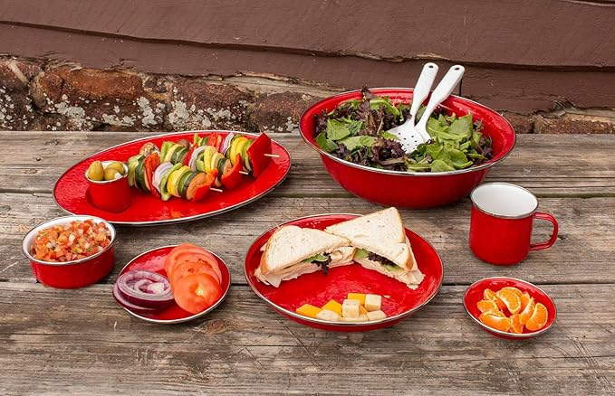 Golden Rabbit Enamelware Appetizer Plates, 6 inch, Solid Red Textured, Set of 4