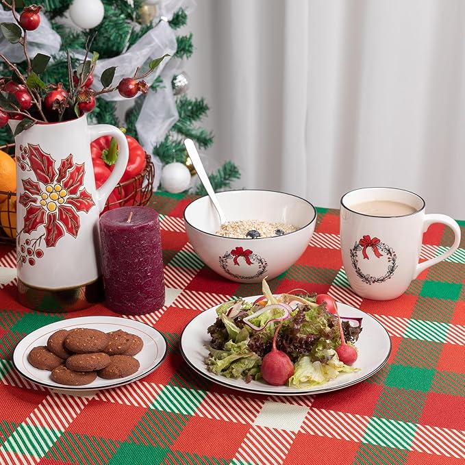 LEHAHA Ceramic Christmas Plates, 6 inch Porcelain Holiday Round Appetizer Plates, Set of 6 Plates for Kitchen, Great for Dessert,Appetizer,Cake. Dishwasher and Microwave Safe
