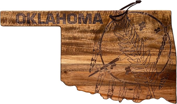 Totally Bamboo Rock & Branch Origins Series Oklahoma State Shaped Cutting Board and Charcuterie Serving Tray, Includes Hang Tie for Wall Display 16-3/4" x 9" x 5/8"