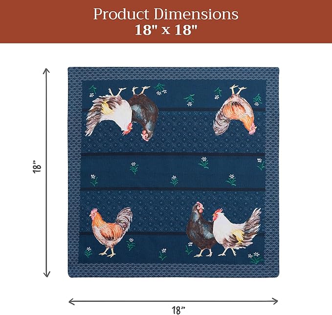 Maison d' Hermine Cloth Napkins Set of 4 100% Cotton Soft & Durable Everyday Reusable Square Napkins Cloth Washable, Dinner, Cocktail Party, Wedding, Restaurant (Meadow Rooster, 18" x 18")
