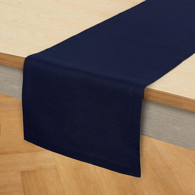 Solino Home Linen Navy Blue Table Runner 144 Inches Long - 100% Pure Linen Extra Long Table Runner 14 x 144 Inch for Christmas, Holiday, Winter, New Year - Fete