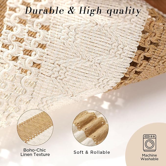 Placemats Set of 4-11.8inch Round Woven Rattan Place Mats & 11.8" x 17" Cotton Braided Placemat for Dining Table Boho Decor, Rustic Farmhouse Wicker Dinner Charger Plates Heat Resistant, 8Pcs