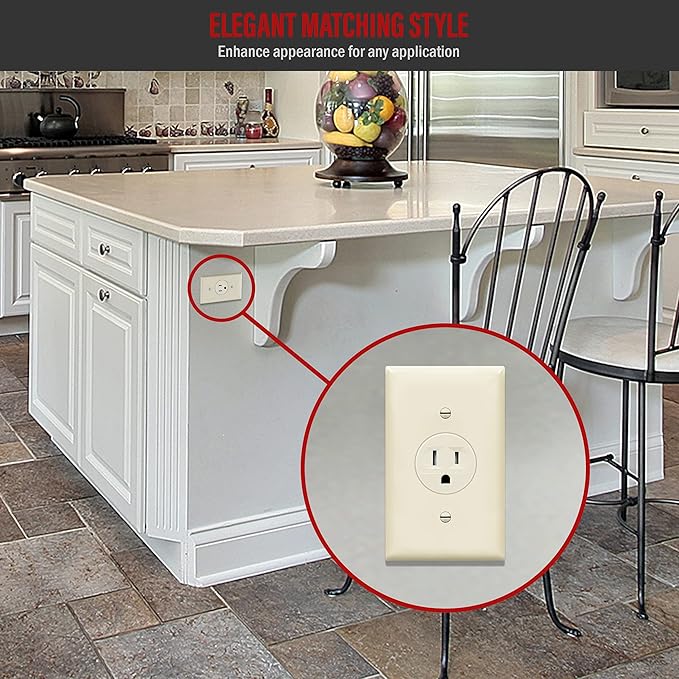 ENERLITES 1.406" Hole Single Receptacle Outlet Wall Plate, Size 1-Gang 4.50" x 2.76", Polycarbonate Thermoplastic, 8851-LA-10PCS, Light Almond