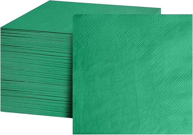 FLOWERCAT 100-Count 2-Ply Dark Green Napkins - Green Napkins Disposable Premium Quality - 5" x 5" Green Paper Napkin for Birthday Party,Bar,Super Bowl,Weddings&St.Paytick's Day