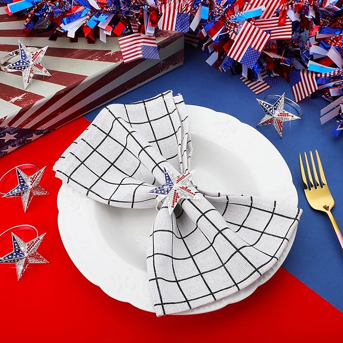 Geiserailie 6 Pieces Patriotic Napkin Rings 4th of July Napkin Ring Holder America 250th Anniversary Decor Independence Day Serviette Holder Buckle Table Ring for Dinning Table