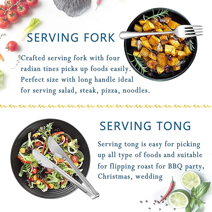 Herogo Heavy Duty Silverware Set with Serving Utensils, 72-Piece Stainless Steel Heavy Weight Modern Flatware Set for 12, Fancy Cutlery for Home Wedding, Dishwasher Safe, Mirror Finished