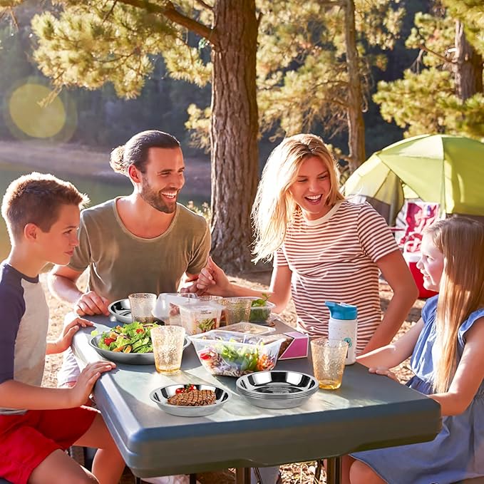4 Patterned Deep Stainless Steel Plates, 7.8 inch 304(18/8) Metal Camping Plate, Reusable Food Serving Snack Eating Dishes Round Shatterproof Silver BBQ Dinner Dinnerware Oven Dishwasher Safe