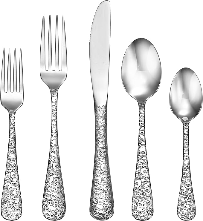 Liberty Tabletop Calavera (Skull) 40 Piece Silverware Set Service for 8 Flatware Made in USA