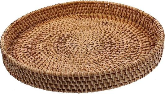 DOITOOL Multi-use Rattan Serving Tray Fruit Dessert Plate Perfect for Gatherings