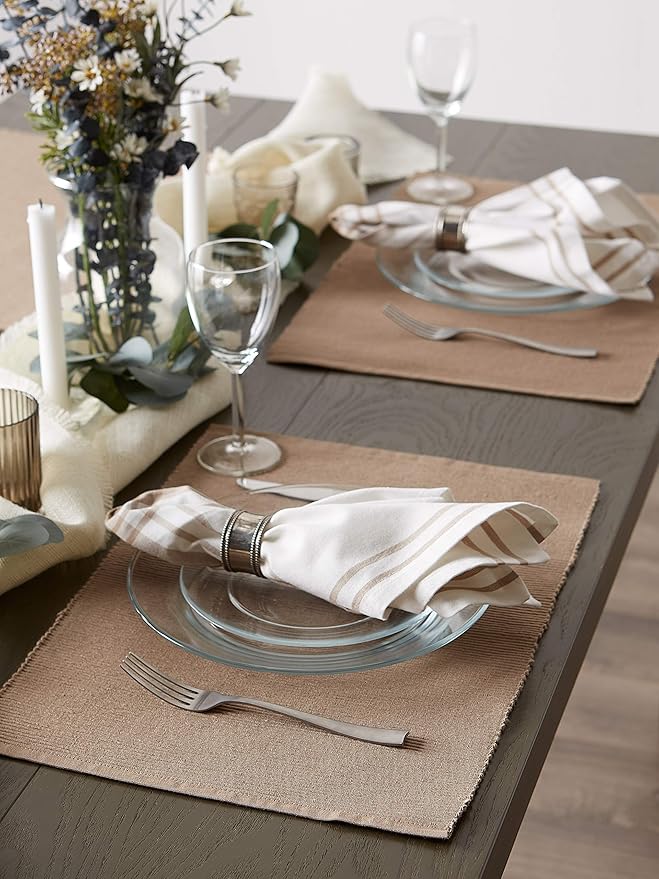DII Basic Everyday Ribbed Tabletop 100% Cotton, Placemat Set, 13x19, Stone, 6 Piece