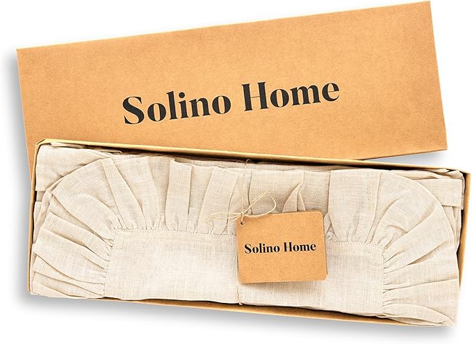 Solino Home Linen Placemats Set of 4-100% Pure Linen Light Natural Placemats 14 x 19 Inch - Gabrielle Ruffle, Handcrafted and Machine Washable