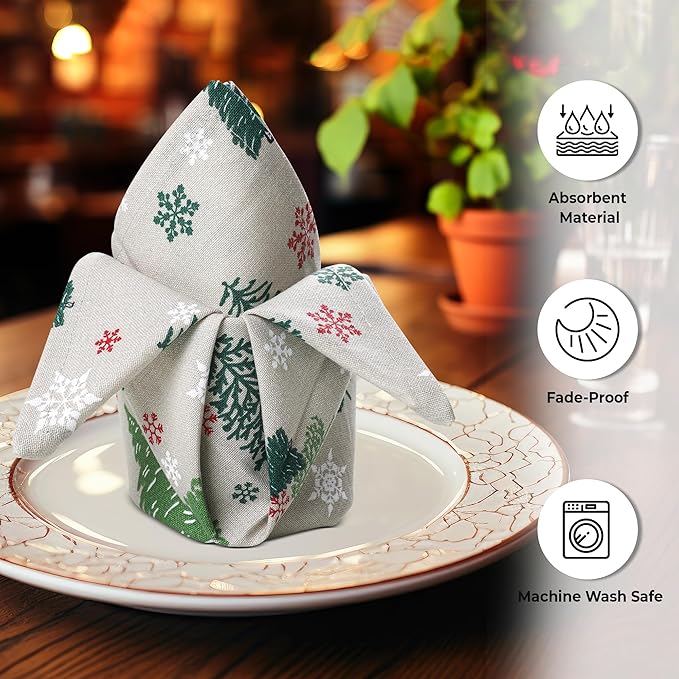 Urban Villa Cloth Napkins Set of 12 20x20 Inches 100% Cotton Napkins Cloth Washable Durable Reusable Absorbent Table Dinner Napkins Cloth for Christmas Hotel Lunch Restaurant Parties –Green Tree