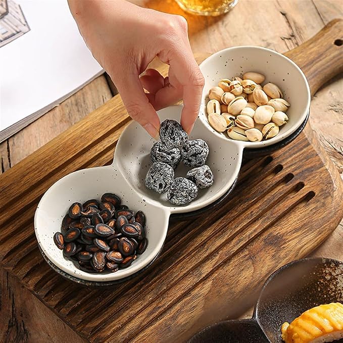 Sauce Dish 1 Piece Dipping Bowl Multi-Compartment Plate Ceramic Compartmentalized Grilled Meat Seasoning Flavor Hot Pot Snack Bowl Dish Snack Plate(G), ZCL2024