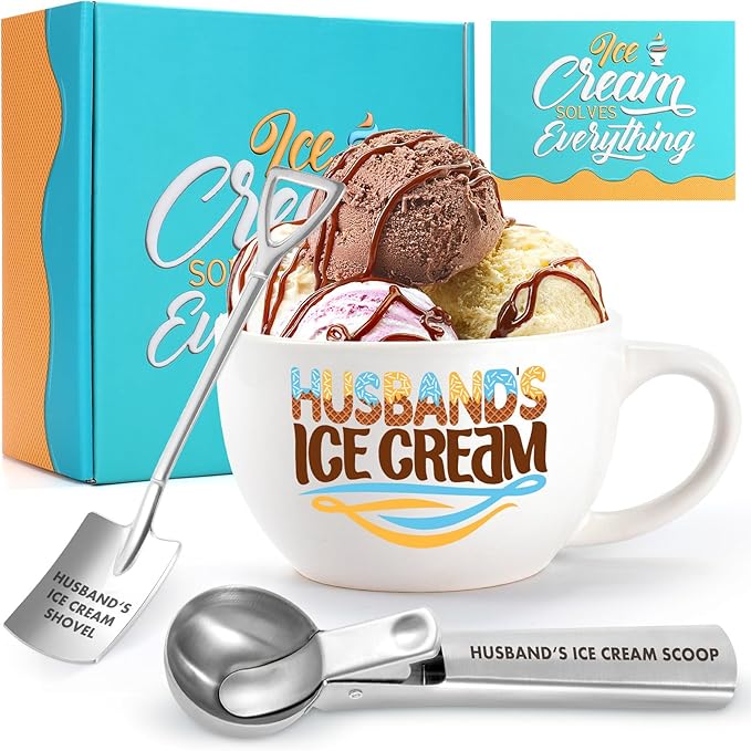 Gifts for Husband – Ice Cream Bowl & Scoop Set from Wife, Perfect Valentine's Day Anniversaries, Birthdays & Christmas Present