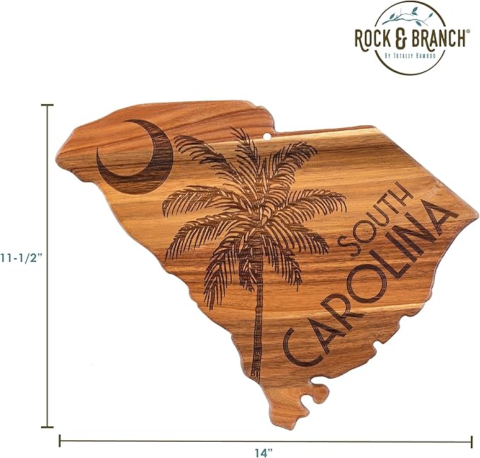 Totally Bamboo Rock & Branch Origins Series South Carolina State Shaped Cutting Board and Charcuterie Serving Tray, Includes Hang Tie for Wall Display