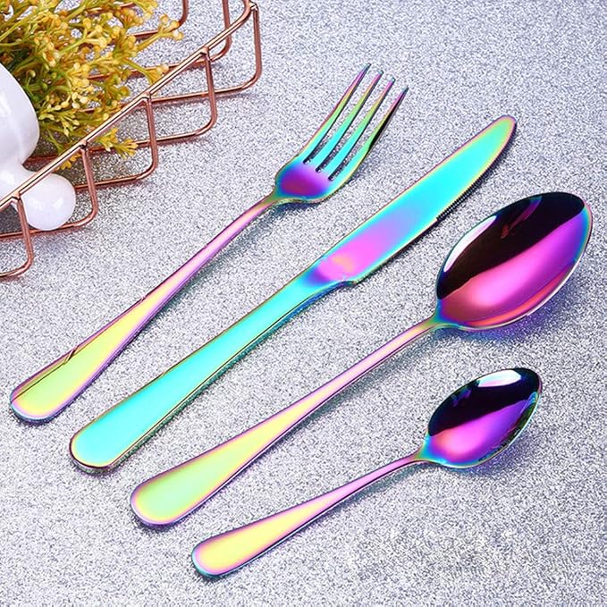4pcs Set Cutlery Dinnerware 304 Stainless Steel Flatware Set Tableware Dinner Spoon Fork Knife Flatware Serving Sets (Multicolor)