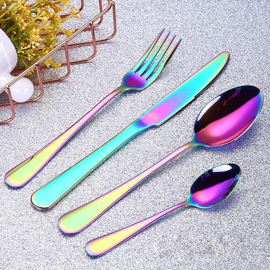 4pcs Set Cutlery Dinnerware 304 Stainless Steel Flatware Set Tableware Dinner Spoon Fork Knife Flatware Serving Sets (Multicolor)