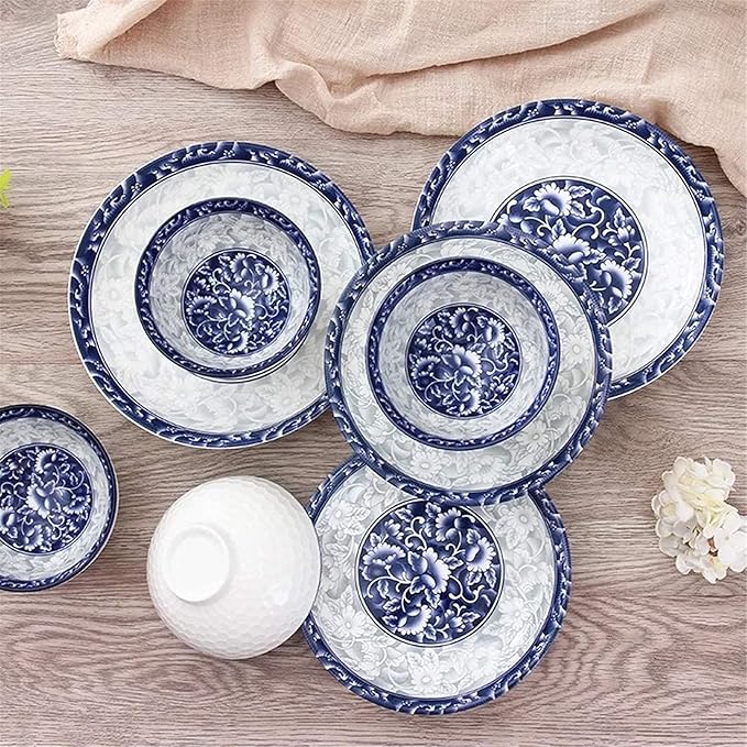 Dinnerware Set, 12Piecejapanese Style Ceramic Dinnerware Set,Blue and White Creative Ceramic Dinnerware-Including Plates/Bowl Sets