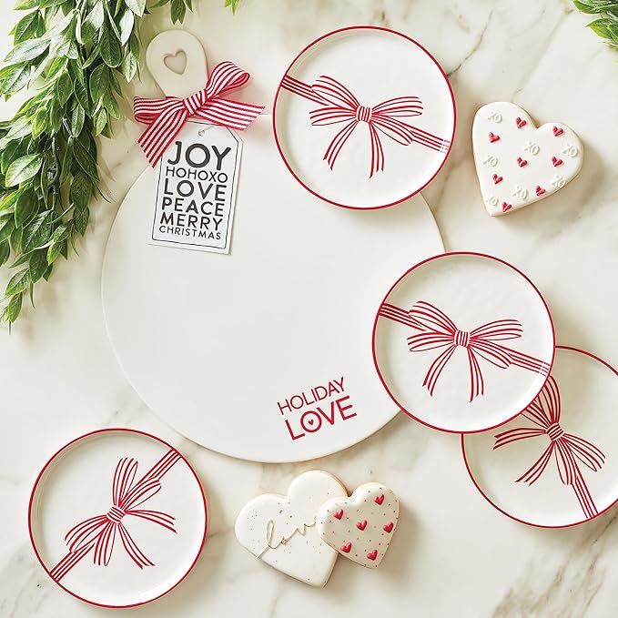 THINGS REMEMBERED Set of 4 Red Bow Appetizer Plates