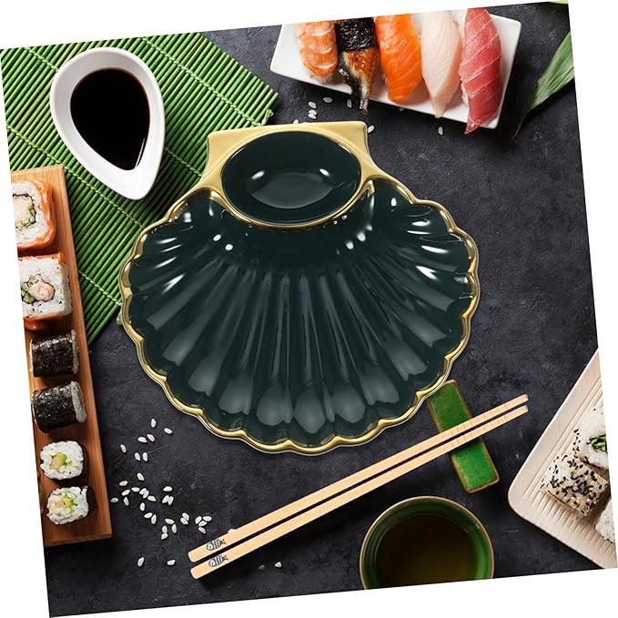 1pc Dumpling Plate Sauce Versatile Sushi Dish for Snacks Fries and Appetizers Easy to Clean Shell-shaped Ceramic Plate for Home and Restaurant Use