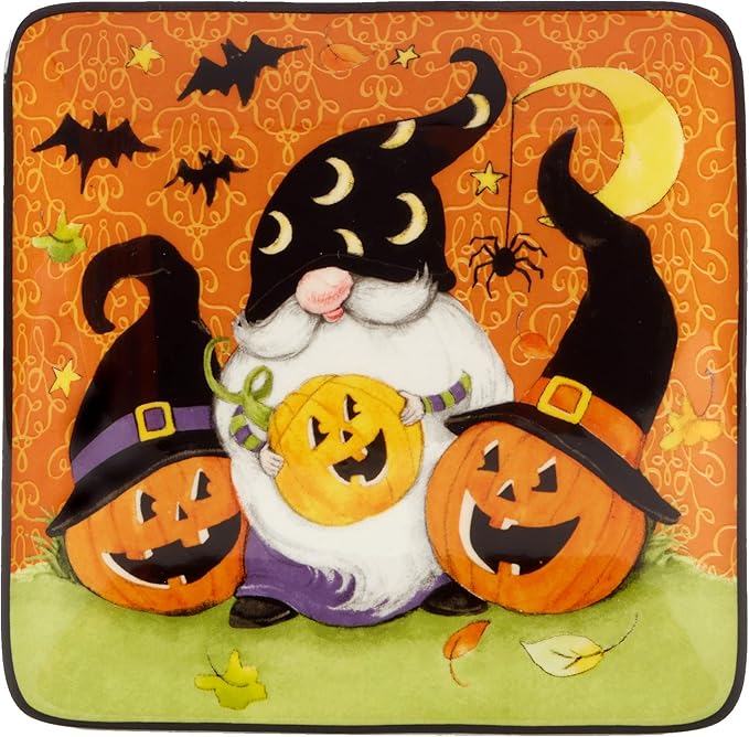 Certified International Halloween Gnomes 6" Canape/Luncheon Square Plates, Multicolor, Small, Set of 4 (Pack of 2)