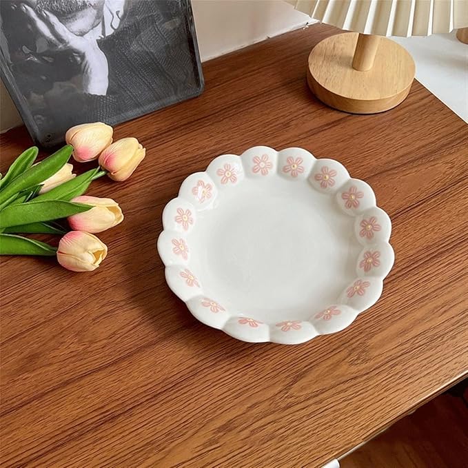 SONGCHAO Party Supplies Creative Petal Side Plate Ceramic Serving Plate Dessert Plate Flatware 8 Inch Kitchen Dessert Plate Snack Plate Party Plates (Color : B)