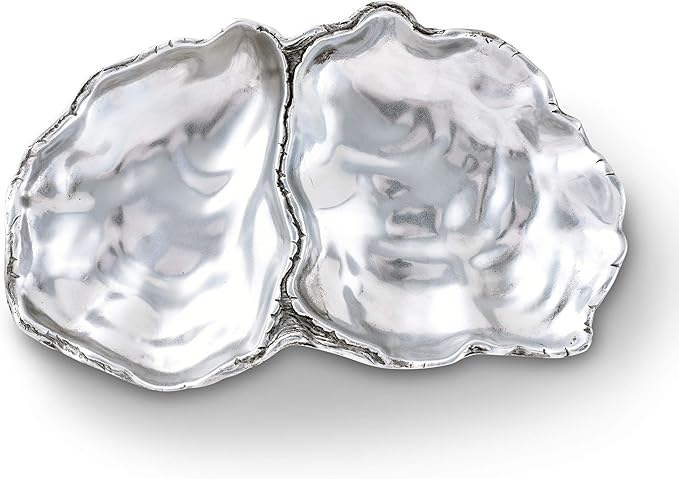 Arthur Court Aluminum Oyster Vanity Tray, Desktop Storage Organizer, Catchall, Valet, Nightstand or Dresser/Serving Food Tray Coastal Décor - 6 inch x 10 inch