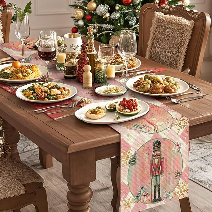 Christmas Snowflake Tree Table Runner Seasonal Winter Kitchen Dining Linen Table Decoration for Indoor Outdoor Home Party Decor 13 x 72 Inch
