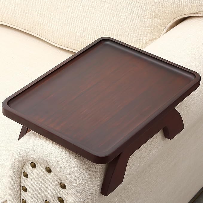 SINWANT Couch Arm Table,Bamboo Sofa Arm Clip on Tray Tables,Couch Armrest Table Suitable for Home Drinks/Eat/Fruit, Snack Chair Tray for Drink Eating