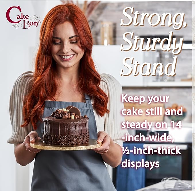 Cakebon Round Cake Boards - Sturdy 1/2 Inch Thick Drums - 14 Inch Professional Smooth Straight Edges Gold 6-Pack