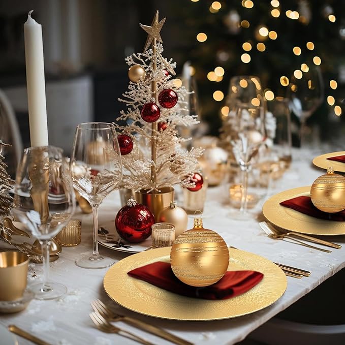 50Pcs Gold Charger Plates Bulk Round Plastic Dinner Charger Serving Plates for Wedding Chargers Plate for Tabletop Decor Christmas,13in(50pcs-Gold)